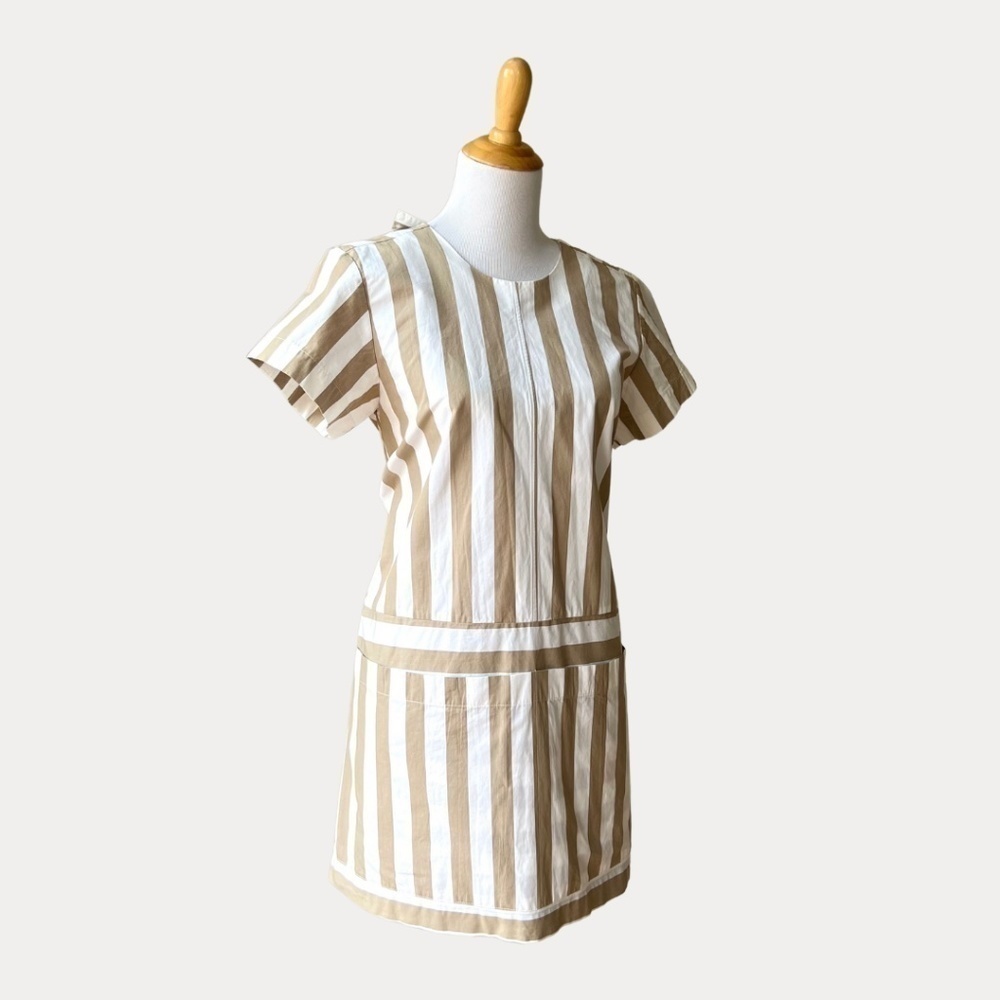 FABIANA PIGNA Striped‎ Crew Neck Cotton Neutral Designer Dress Small